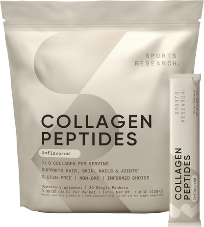 Sports Research® Collagen Peptides Protein Powder 16oz (Unflavored) | 11g Grass-Fed Collagen per Scoop · Hair, Skin & Joint Support · Easy to Mix in Coffee & Shakes - 41 Servings