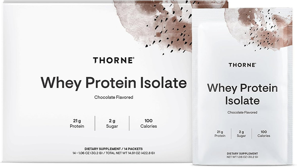 THORNE - Whey Protein Isolate - Balanced Amino Acids Profile with BCAAs - 21 Grams of Easy to Digest Whey Protein Powder - NSF Certified for Sport - Chocolate - Gluten & Soy-Free - 14 Packets