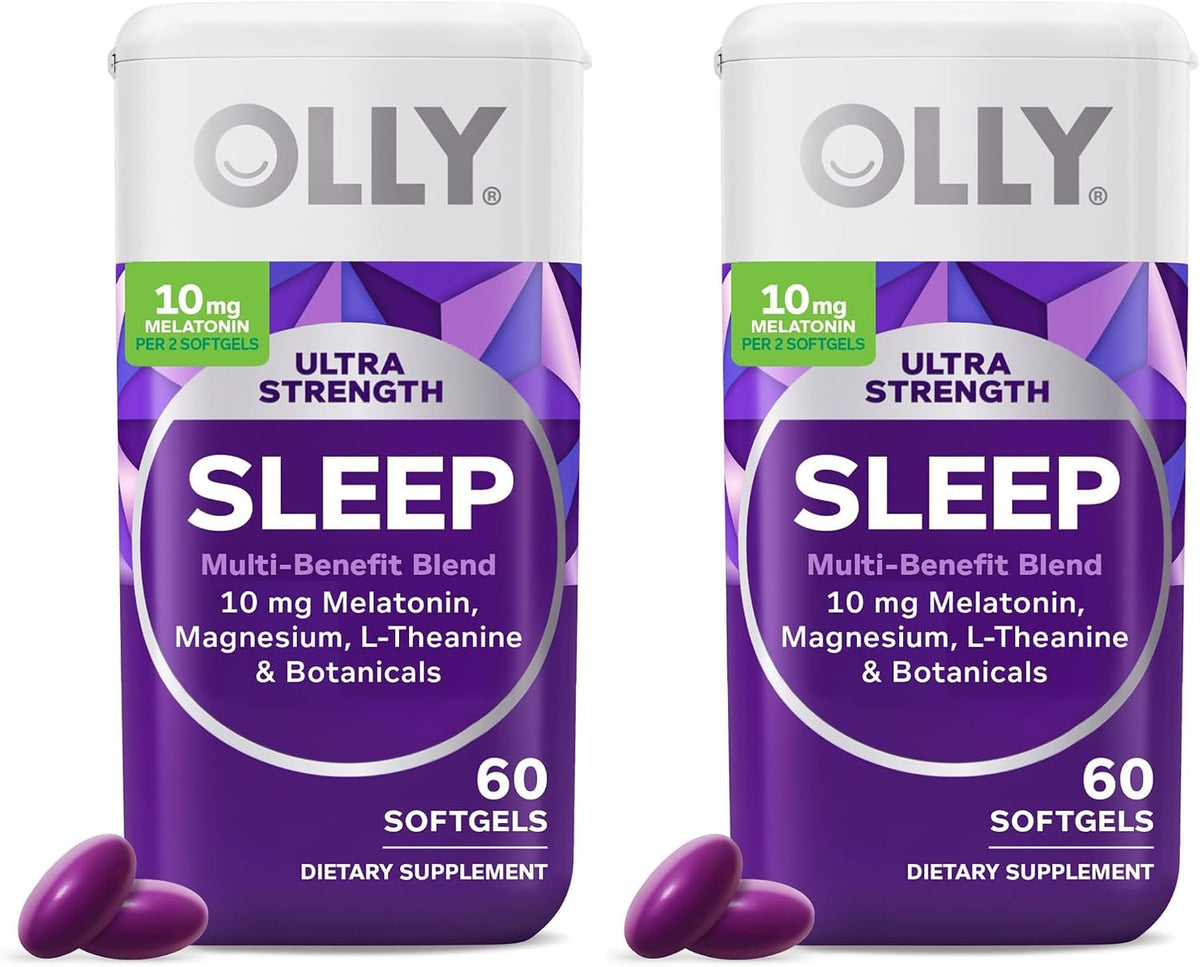 OLLY Ultra Strength Sleep Softgels for Adults, 10 mg Melatonin Sleep Supplement L-Theanine Magnesium & Botanical Extracts, Restful Sleep Support*, Sugar Free, 60 Count