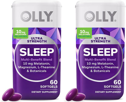 OLLY Ultra Strength Sleep Softgels for Adults, 10 mg Melatonin Sleep Supplement L-Theanine Magnesium & Botanical Extracts, Restful Sleep Support*, Sugar Free, 60 Count