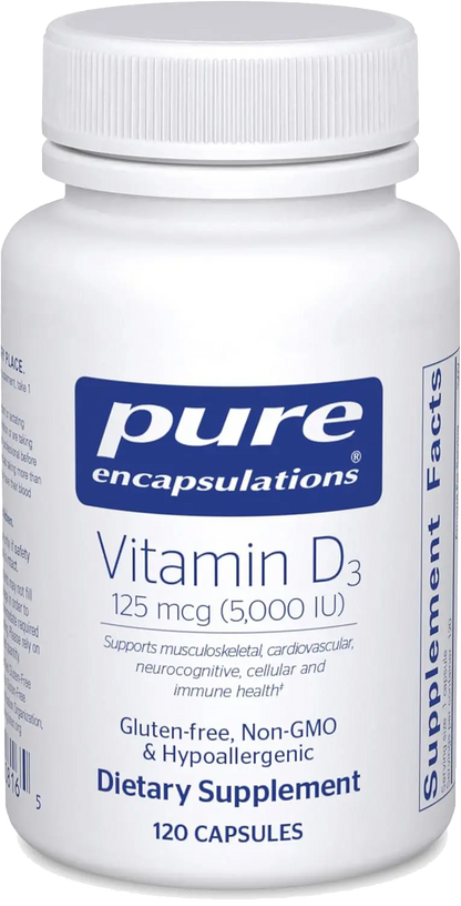 Pure Encapsulations Vitamin D3 125 mcg (5,000 IU) - Supplement to Support Bone, Joint, Breast, Heart, Colon, and Immune Health* - with Vitamin D - 120 Capsules