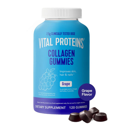 Vital Proteins Collagen Gummies, 2.5g of Clinically-Tested Collagen for Hair, Skin, Nails & Wrinkles, 120 ct, 30-Day Supply, Grape Flavor