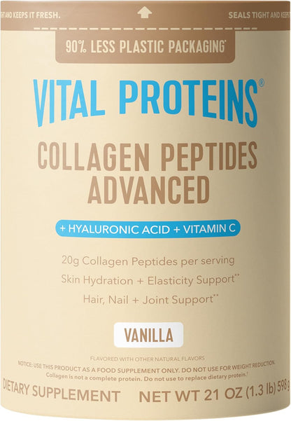 Vital Proteins Collagen Peptides Powder Advanced with Hyaluronic Acid & Vitamin C, Collagen Supplements, Unflavored, 12 Servings