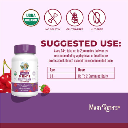MaryRuth's Multivitamin Gummies for Men | Vitamin A, C, D, E, B6, B12, Biotin, Zinc | Energy Metabolism | Immunity | Bone Health | Cellular Health | Vegan | Non-GMO | Gluten & Sugar Free | 60 Count