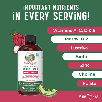MARYRUTH'S Liquid Multivitamin+Hair Growth | Biotin 10000mcg | Lustriva Hair Growth Supplement | Clinically Tested in Women for Thicker Hair&Facial Wrinkle | Skin Care | Ages 18+