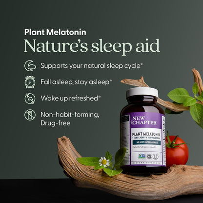 New Chapter Plant Melatonin 2mg - Sleep Aid for Adults with No Next-Day Grogginess, Nature-Inspired Sleep Formula Made with Melatonin from Tomato + Tart Cherry & Ashwagandha – Non-GMO, 30ct