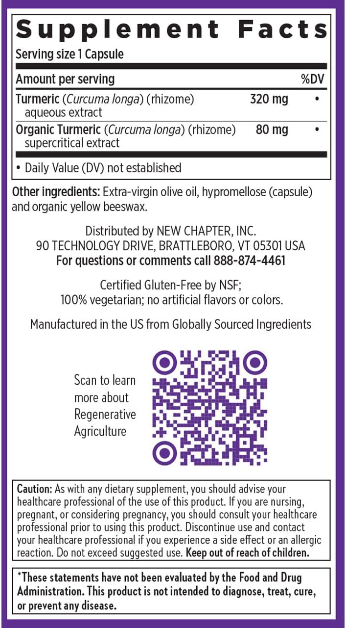 New Chapter Turmeric Supplement, One Daily, Heart, Brain & Healthy Inflammation Support, Supercritical Turmeric Curcumin Means No Black Pepper Needed, Non-GMO, Gluten Free – 60 Count (2 Month Supply)