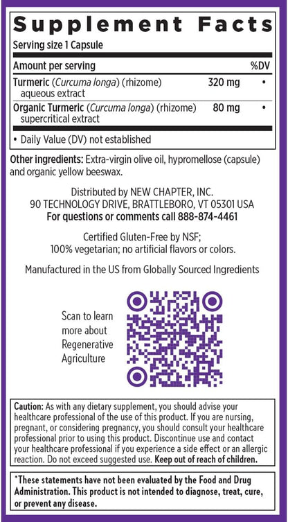 New Chapter Turmeric Supplement, One Daily, Heart, Brain & Healthy Inflammation Support, Supercritical Turmeric Curcumin Means No Black Pepper Needed, Non-GMO, Gluten Free – 60 Count (2 Month Supply)