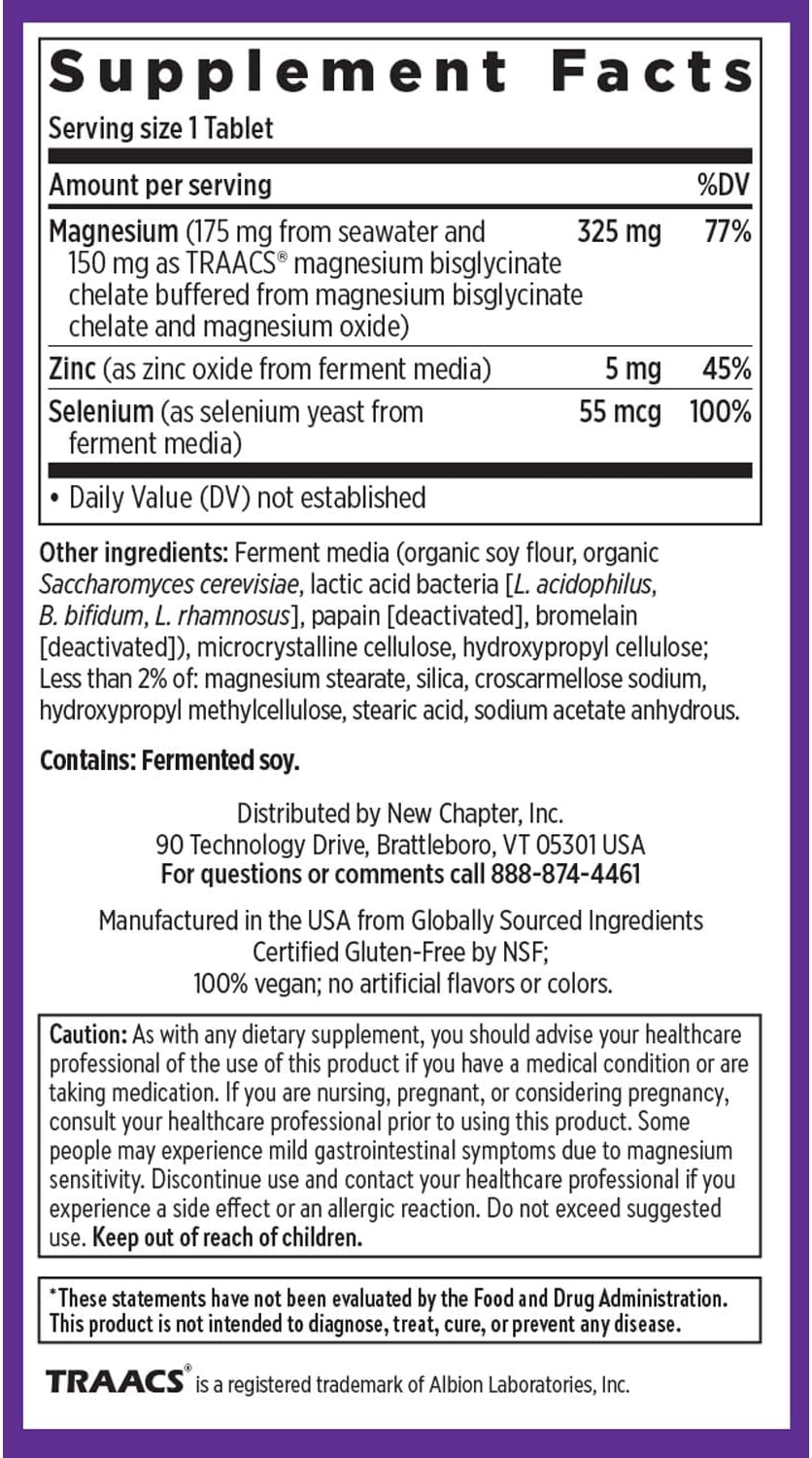 New Chapter Magnesium + Selenium & Zinc Tablets - Bone Health & Muscle Support Supplement* - Supports Electrolyte Balance* - Vegan, Gluten Free, Non-GMO & Kosher - 30 Tablets