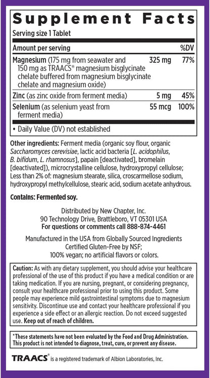 New Chapter Magnesium + Selenium & Zinc Tablets - Bone Health & Muscle Support Supplement* - Supports Electrolyte Balance* - Vegan, Gluten Free, Non-GMO & Kosher - 30 Tablets
