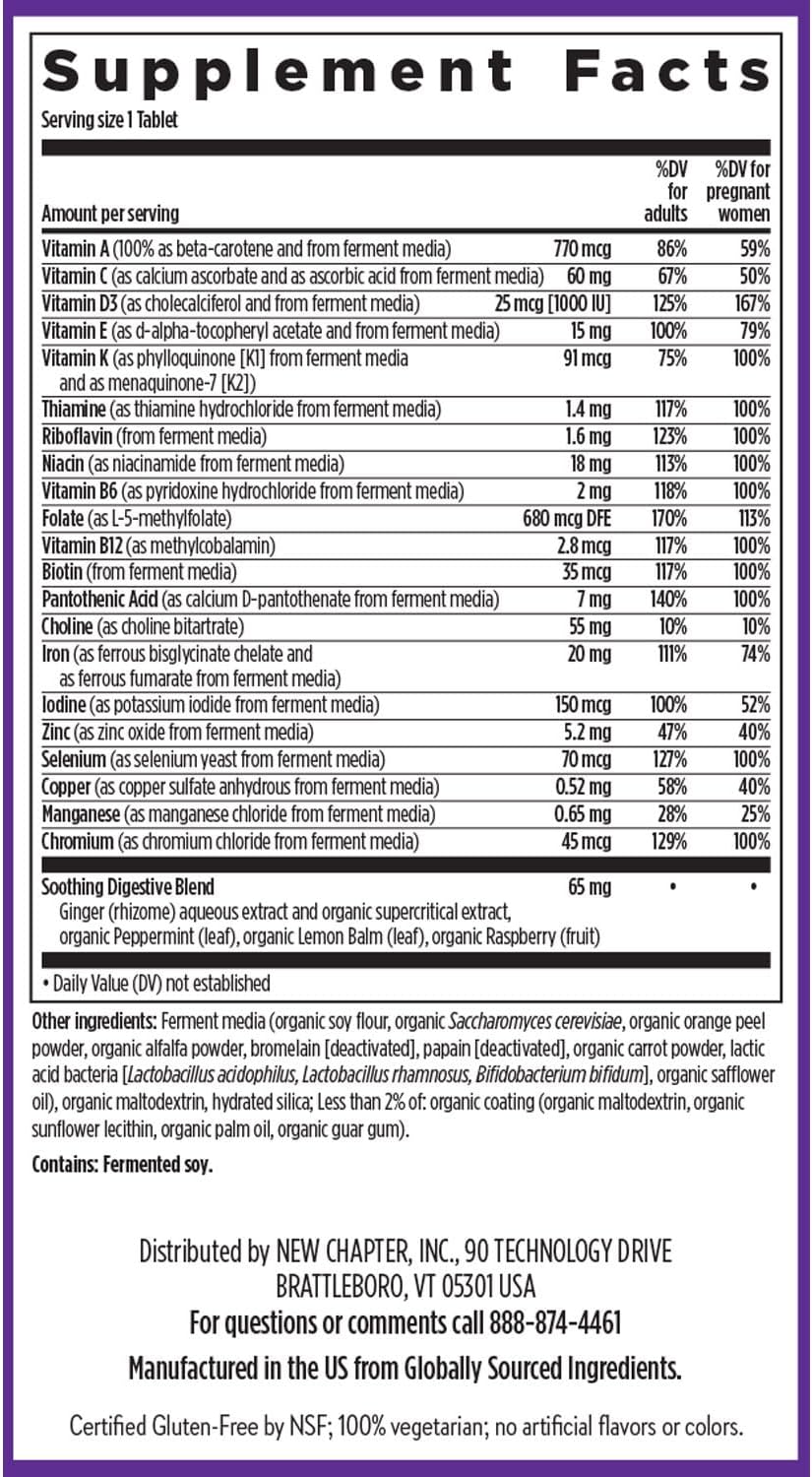 New Chapter Prenatal Vitamins, One Daily Prenatal Multivitamin with Methylfolate + Choline for Healthy Mom & Baby, Gluten Free & Non-GMO, 30 Count