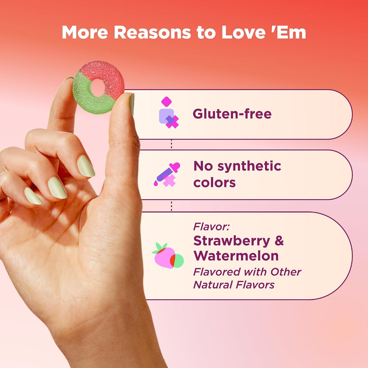 Olly, Fiber Gummy Rings, 5g Fos Prebiotic Fiber, Digestive Health Supplement,* Strawberry Watermelon Flavored, 25 Day Supply, 50 Count