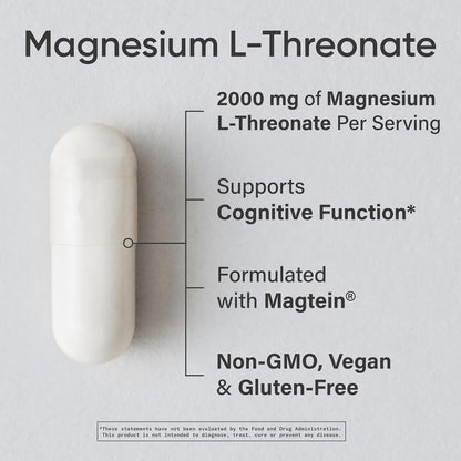 Sports Research® Magnesium L-Threonate 2000mg w/Magtein®, 90 Count | 2000mg/144mg Elemental Mag per Serving - Brain & Sleep Support - Vegan, Non-GMO, Gluten-Free