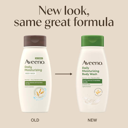 Aveeno Daily Moisturizing Body Wash for Dry & Sensitive Skin + Prebiotic Oat, Body Wash Gently Cleanses & Nourishes Dry Skin, Lightly Scented, Dye- & Paraben-Free, 18/33 fl. oz