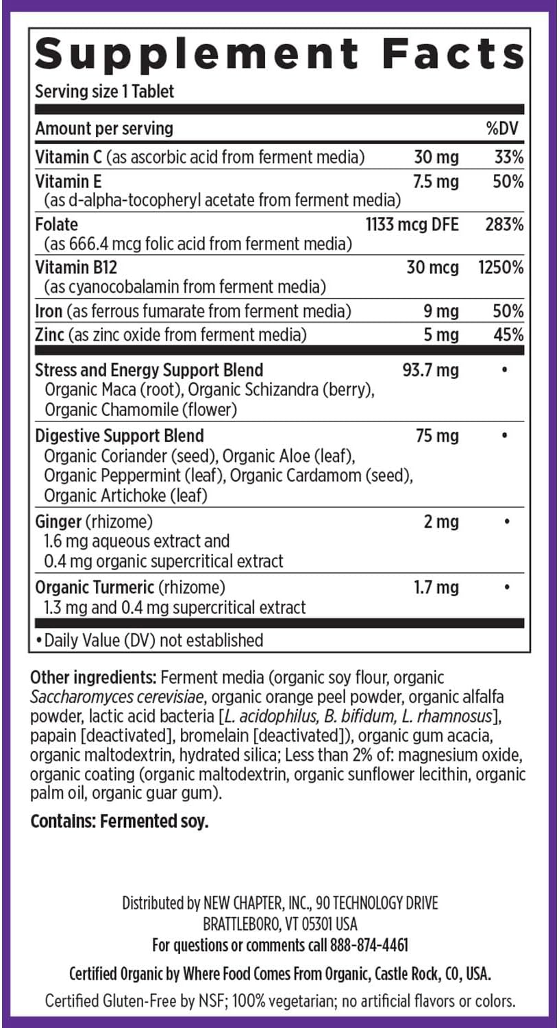 New Chapter Iron Supplement, Whole-Food Fermented Iron Complex Made with Organic Vegetables & Herbs + One Daily Non-Constipating Dose- 60ct, 2 Month Supply