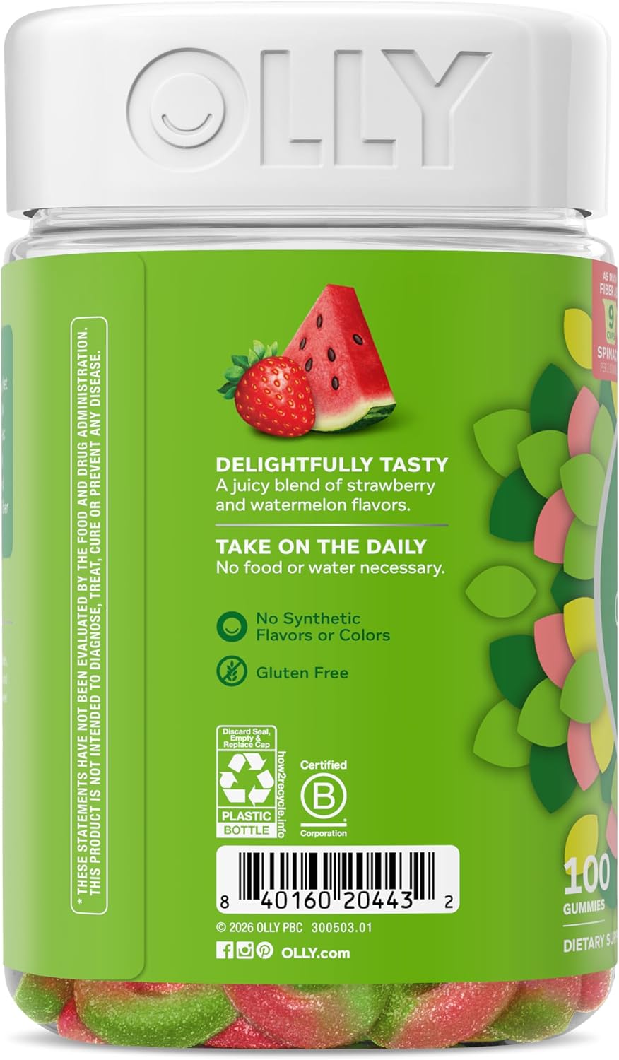 Olly, Fiber Gummy Rings, 5g Fos Prebiotic Fiber, Digestive Health Supplement,* Strawberry Watermelon Flavored, 25 Day Supply, 50 Count