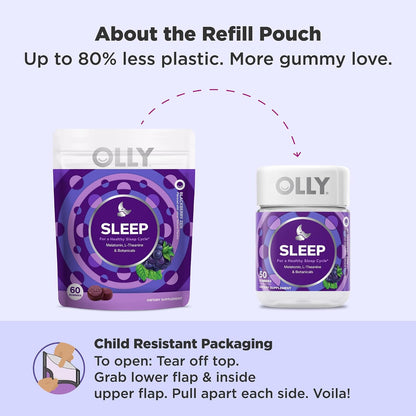 OLLY Sleep Gummies for Adults, 3 mg Melatonin Gummies with L-Theanine, Sleep Support for Restful Sleep*, Non-Habit Forming Sleep Support*, Blackberry Zen, Gluten Free, 60 Count