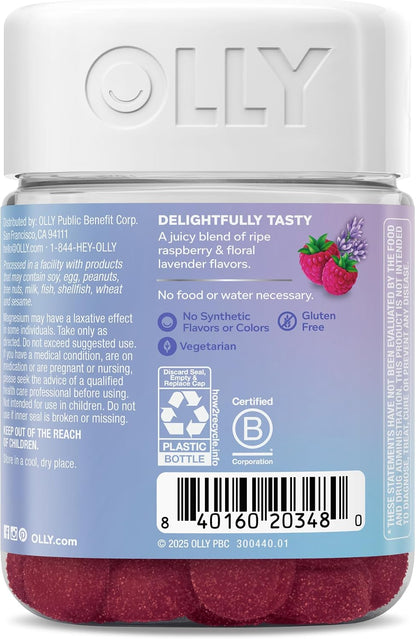 OLLY Relaxing Magnesium Gummies, Supports Muscle Relaxation*, Magnesium Citrate, Raspberry Lavender Flavor, 15 Day Supply - 60 Count