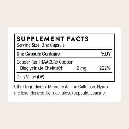 THORNE - Copper Bisglycinate - Optimally Absorbed, Mineral Chelate Copper Supplement - Supports Bone, Blood Vessel, Heart, Nerve & Skin Health* - Third-Party Certified - Gluten-Free - 60 Capsules