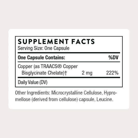 THORNE - Copper Bisglycinate - Optimally Absorbed, Mineral Chelate Copper Supplement - Supports Bone, Blood Vessel, Heart, Nerve & Skin Health* - Third-Party Certified - Gluten-Free - 60 Capsules