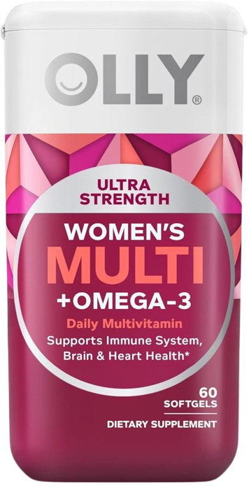 OLLY Ultra Women's Multi Softgels, Overall Health and Immune Support, Omega-3s, Iron, Vitamins A, D, C, E, B12, Daily Multivitamin, 30 Day Supply - 60 Count