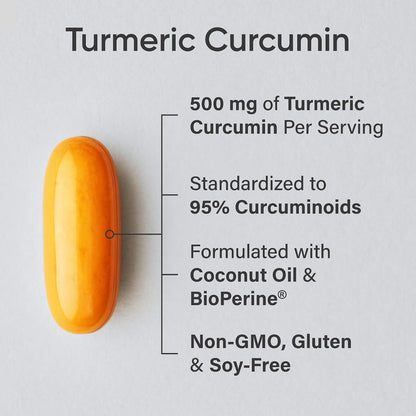 Sports Research® Turmeric Curcumin w/Coconut Oil & BioPerine® - 60 Count | Made with Curcumin C3 Complex® 500mg | Standardized to 95% Active Curcuminoids | Non-GMO, Gluten-Free - 60 Softgels