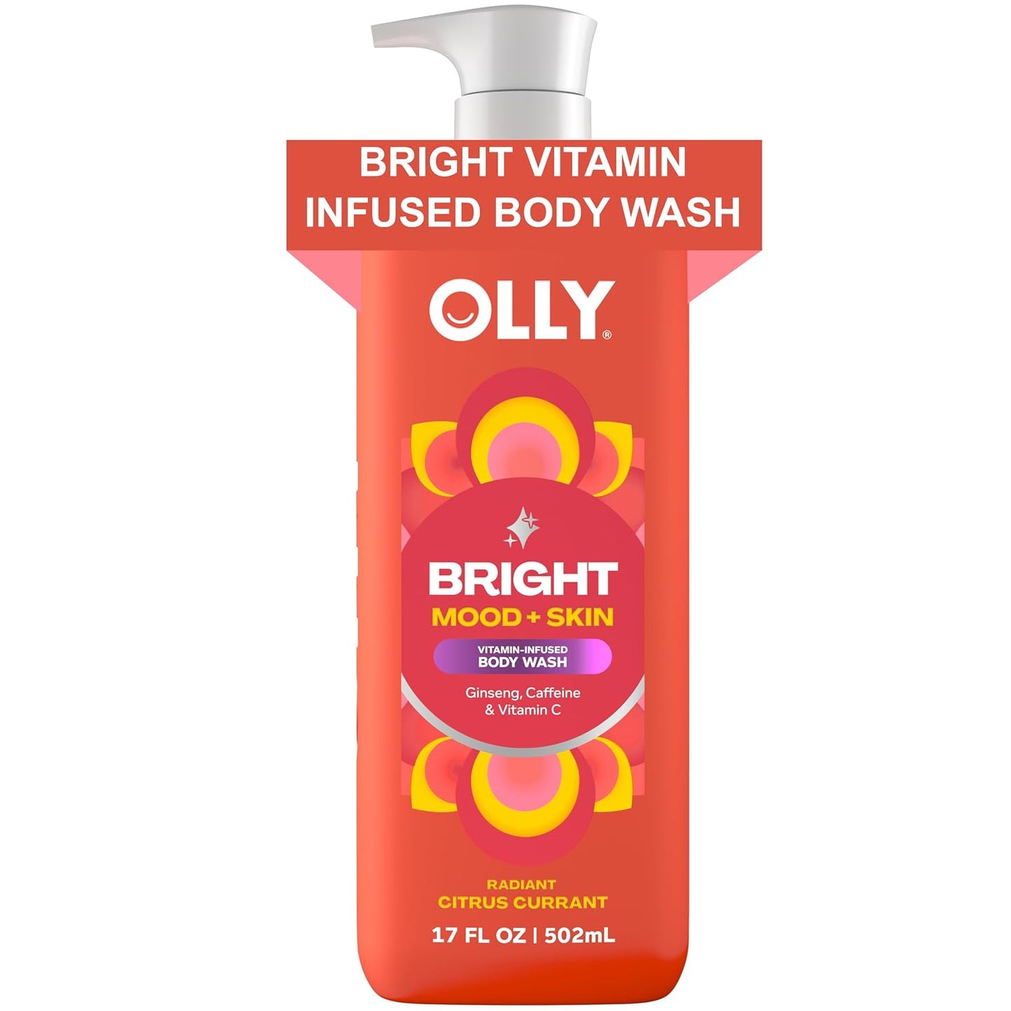 OLLY Bright Body Wash with Ginseng, Caffeine & Vitamin C– Nourishing Cleanser for Skin Barrier Repair, Deep Hydration, Juicy Citrus Currant Scent, 17 oz