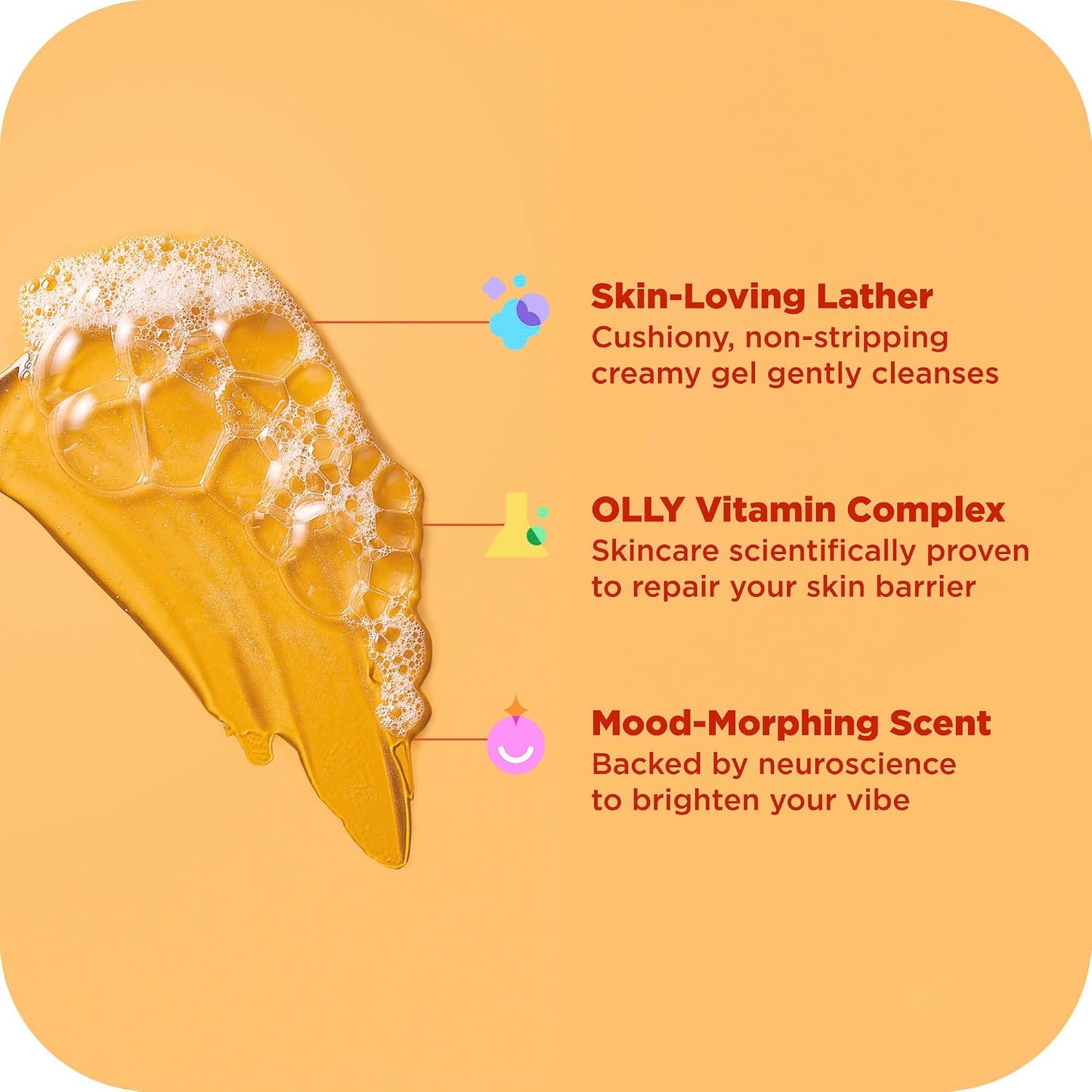 OLLY Bright Body Wash with Ginseng, Caffeine & Vitamin C– Nourishing Cleanser for Skin Barrier Repair, Deep Hydration, Juicy Citrus Currant Scent, 17 oz
