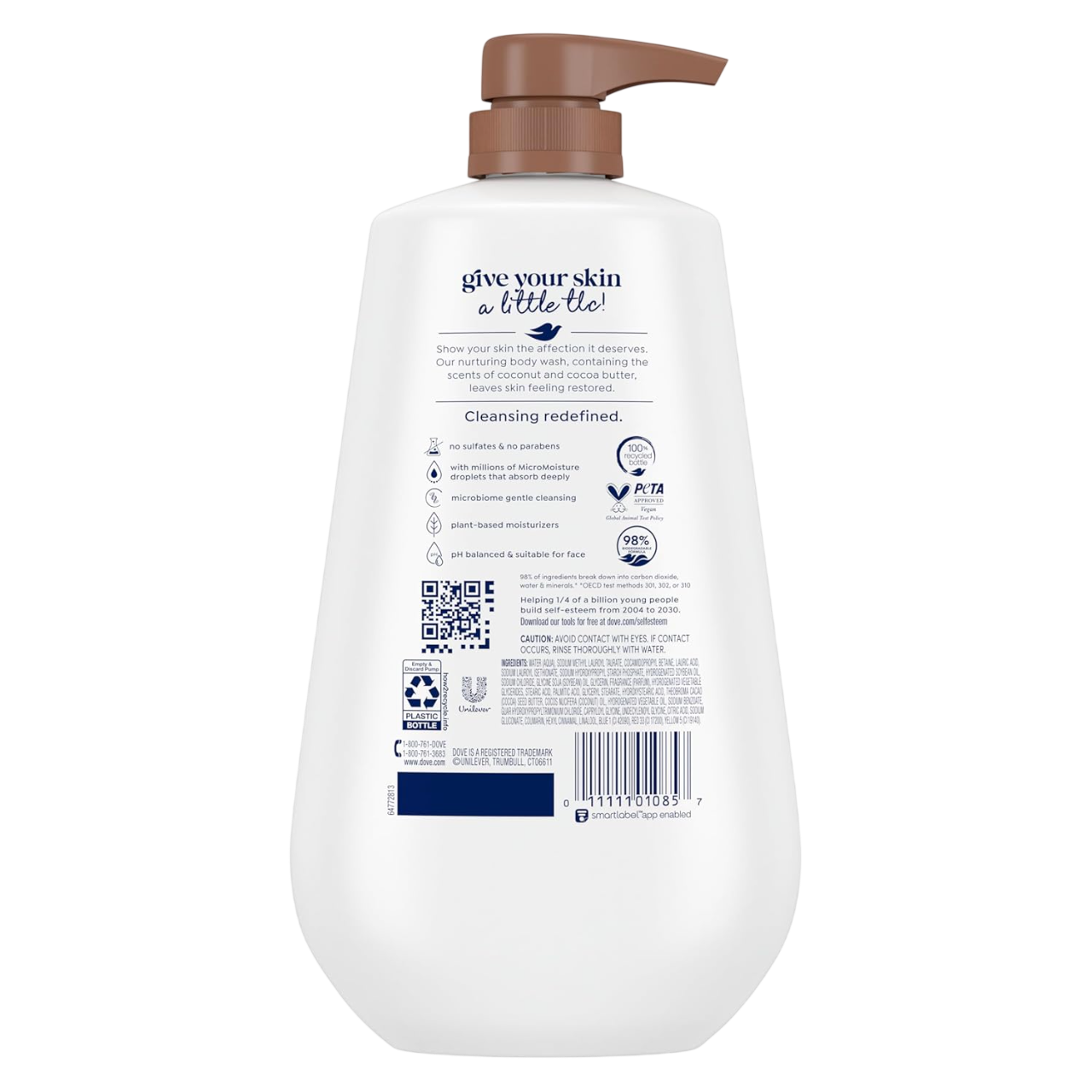 Dove Body Wash with Pump Restore Coconut & Cocoa Butter for 24hr Lotion-Soft Skin Moisturizing Skin Cleanser with No Sulfates No Parabens 30.6 Oz