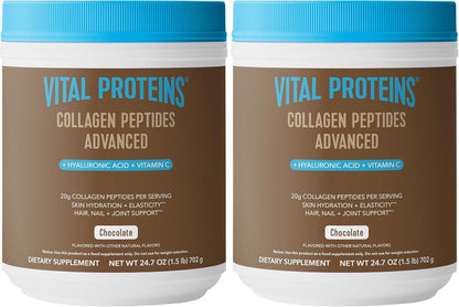 Vital Proteins Collagen Peptides Advanced, Hydrolyzed Peptides with Hyaluronic Acid and Vitamin C - Chocolate Flavor Powder, 24.7oz