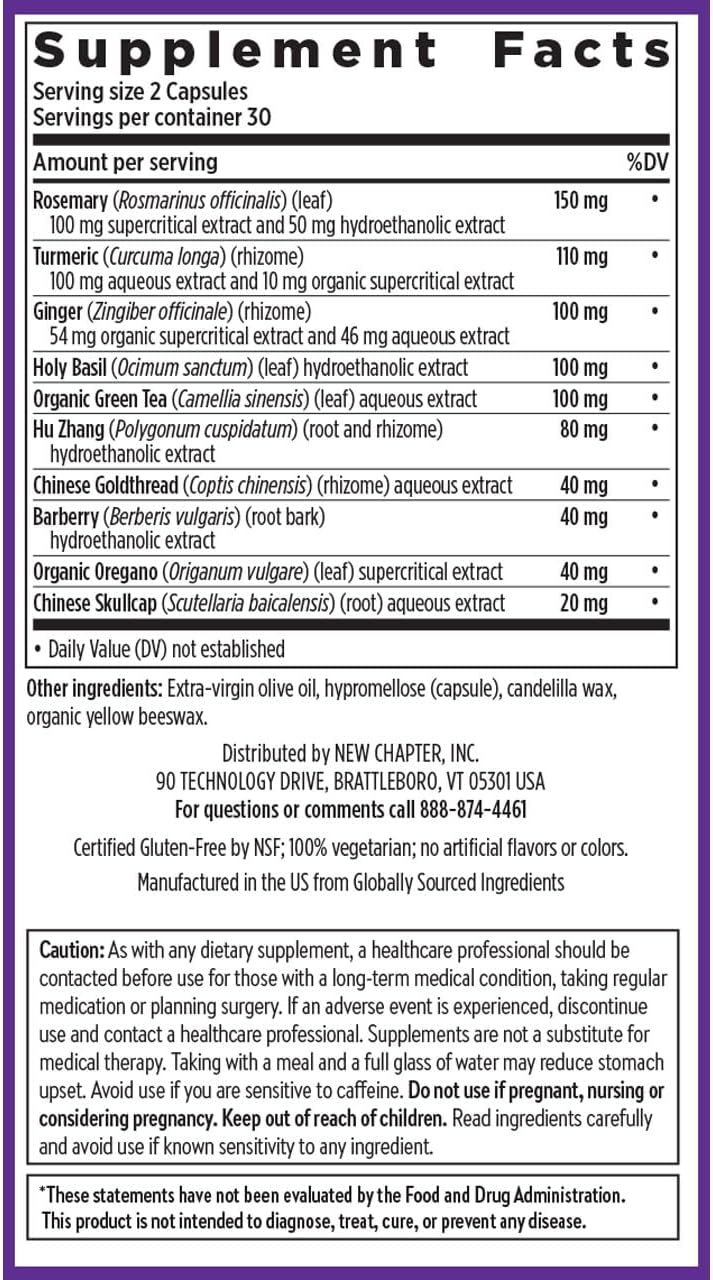 New Chapter Zyflamend - Pain Relief, Inflammation & Joint Support Supplement* - Herbal Blend Includes Turmeric, Ginger & Rosemary - Contains No DLPA - Non-GMO, Vegetarian & Gluten Free - 60 Capsules