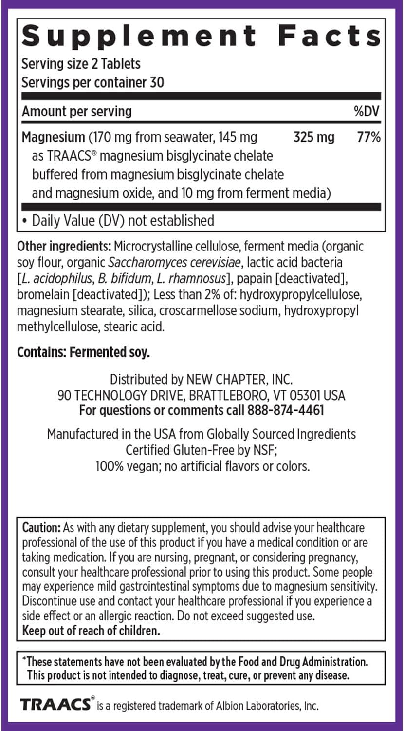 New Chapter Magnesium Complex - Offers Muscle, Bone, Heart & Energy Support* - Contains Sea-Sourced, Fermented & Bisglycinate Forms of Magnesium - Non-GMO, Gluten Free - 325 mg Magnesium - 60 Tablets