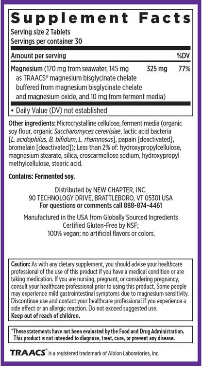 New Chapter Magnesium Complex - Offers Muscle, Bone, Heart & Energy Support* - Contains Sea-Sourced, Fermented & Bisglycinate Forms of Magnesium - Non-GMO, Gluten Free - 325 mg Magnesium - 60 Tablets