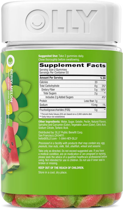 Olly, Fiber Gummy Rings, 5g Fos Prebiotic Fiber, Digestive Health Supplement,* Strawberry Watermelon Flavored, 25 Day Supply, 50 Count