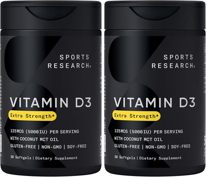 Sports Research® Vitamin D3 4000iu/100mcg with Coconut MCT Oil, 360 Count | Double Strength Vitamin D Supplement | Supports Healthy Bones & Immune Function | Non-GMO · Soy Free - 360 Servings