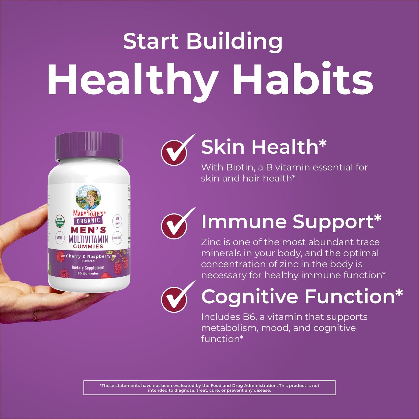 MaryRuth's Multivitamin Gummies for Men | Vitamin A, C, D, E, B6, B12, Biotin, Zinc | Energy Metabolism | Immunity | Bone Health | Cellular Health | Vegan | Non-GMO | Gluten & Sugar Free | 60 Count