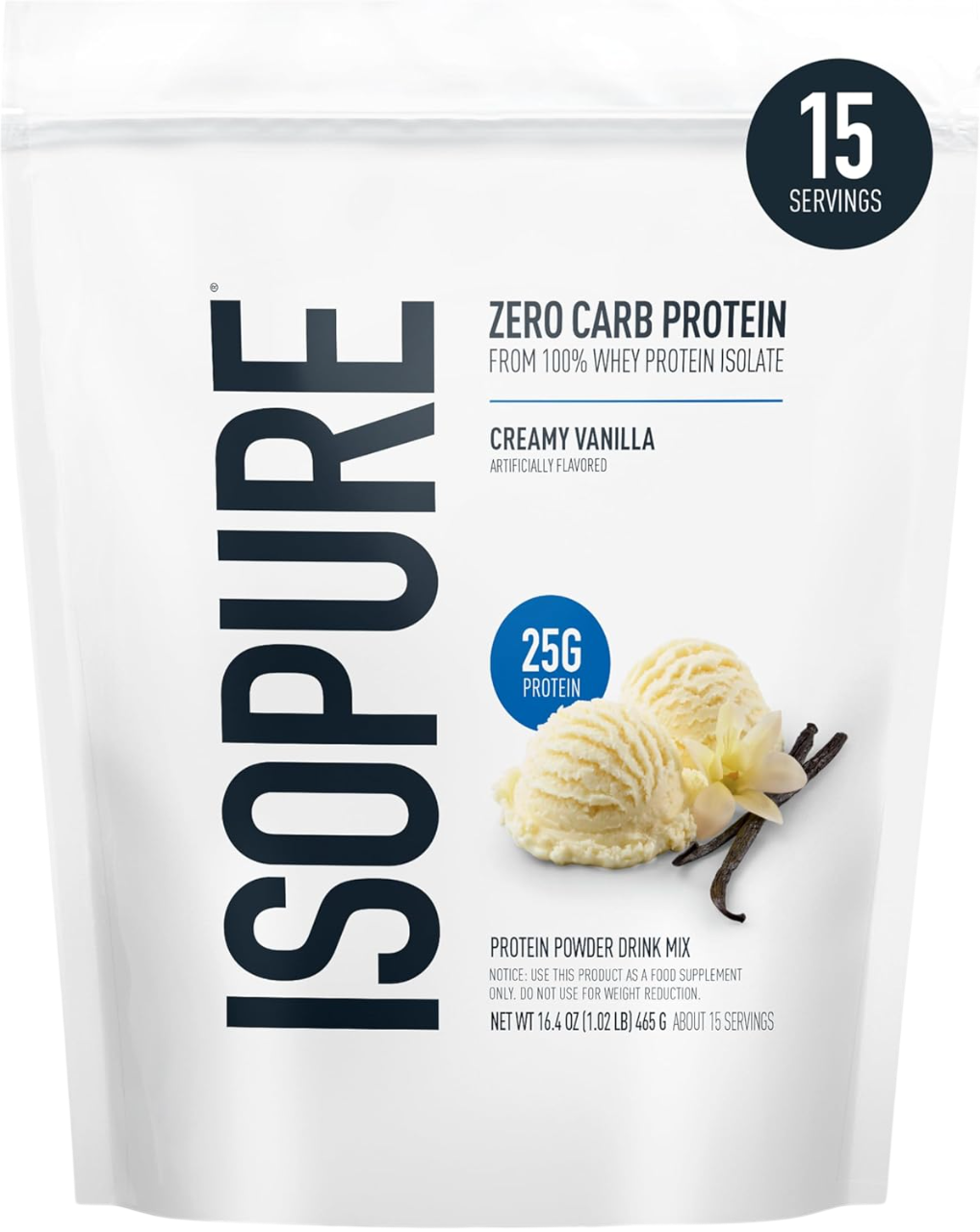 Isopure Zero Carb 100% Pure Whey Isolate Protein Powder, Lactose Free, Gluten Free, with Vitamins, Creamy Vanilla, 25g Protein Per Serving,