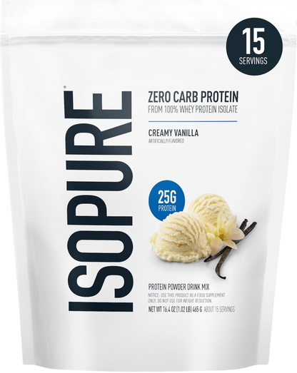 Isopure Zero Carb 100% Pure Whey Isolate Protein Powder, Lactose Free, Gluten Free, with Vitamins, Creamy Vanilla, 25g Protein Per Serving,