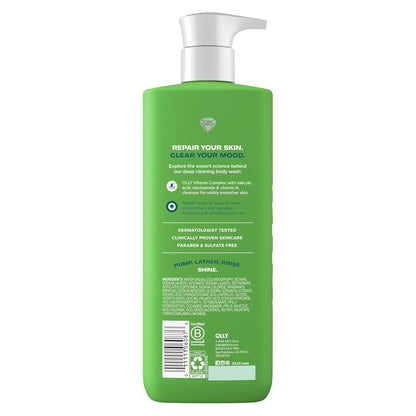 OLLY Body Wash Clear Mood + Skin with salicylic acid, niacinamide & vitamin A for smoother skin 17 Fl Oz