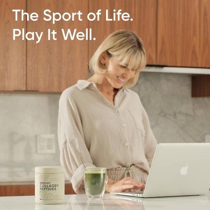Sports Research® Organic Collagen Peptides w/Matcha Green Tea - 10.2oz | 10g Grass-Fed Collagen & 2g of Ceremonial-grade Japanese Matcha | Hair, Skin & Joint Support | Sugar-Free, Easy to Mix