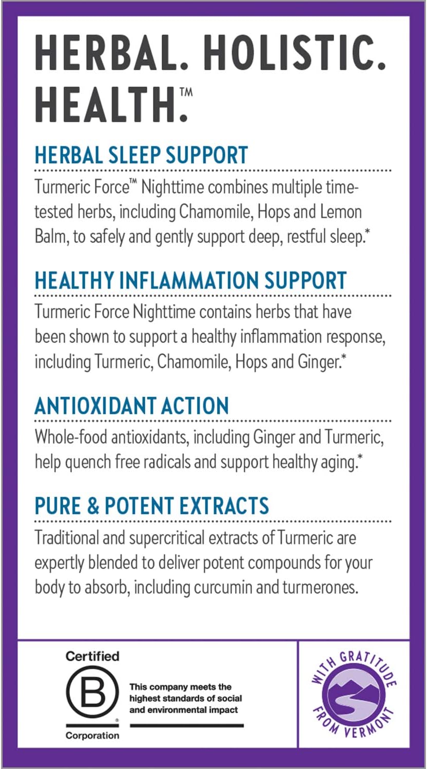 New Chapter Turmeric Supplement + Sleep Aid - Turmeric Force Nighttime for Sleep Support with Valerian Root + Ginger + NO Black Pepper Needed + Non-GMO Ingredients - 60 Vegetarian Capsule