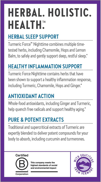 New Chapter Turmeric Supplement + Sleep Aid - Turmeric Force Nighttime for Sleep Support with Valerian Root + Ginger + NO Black Pepper Needed + Non-GMO Ingredients - 60 Vegetarian Capsule