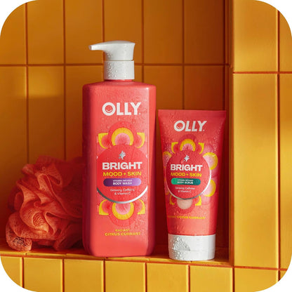 OLLY Bright Body Wash with Ginseng, Caffeine & Vitamin C– Nourishing Cleanser for Skin Barrier Repair, Deep Hydration, Juicy Citrus Currant Scent, 17 oz