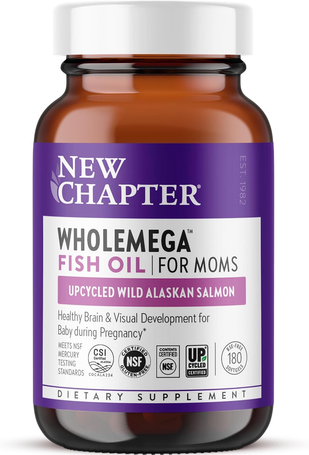 New Chapter Wholemega for Moms Fish Oil Supplement, Tiny Capsules, 2000mg per Serving, Prenatal DHA with Omega-3 + Vitamin D3 for Prenatal & Postnatal Support, 500mg Each - 90 Count