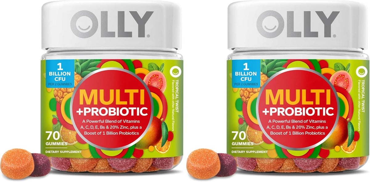 OLLY Multi + Probiotic Adult Multivitamin Gummy, Digestive and Immune System Support,* Chewable Supplement, Tropical Flavored, 35 Day Supply - 70 Count