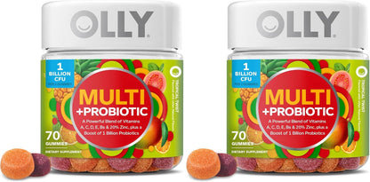 OLLY Multi + Probiotic Adult Multivitamin Gummy, Digestive and Immune System Support,* Chewable Supplement, Tropical Flavored, 35 Day Supply - 70 Count