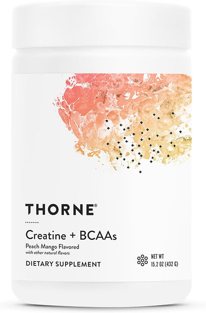 THORNE - Creatine + BCAAs - Micronized Creatine Monohydrate + BCAA Powder - Support for Muscles, Exercise Endurance & Recovery* - for Women & Men - Peach Mango - NSF Certified for Sport - 30 Servings