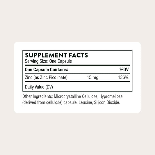 THORNE - Zinc Picolinate 15 mg - Highly Absorbable Zinc Supplement - Supports Immune System, Eye, Skin & Reproductive Health* - Third-Party Certified - Gluten, Dairy & Soy-Free - 60 Capsules