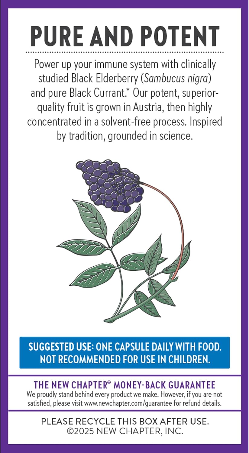 New Chapter Vegan Elderberry Capsules with 64x Concentrated Black Elderberry + Black Currant for Comprehensive Immune Support, Non-GMO Project Verified, Gluten Free, Certified Vegan, 30 Count