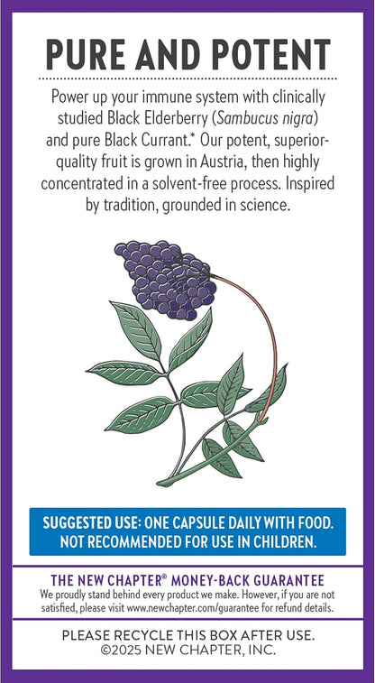New Chapter Vegan Elderberry Capsules with 64x Concentrated Black Elderberry + Black Currant for Comprehensive Immune Support, Non-GMO Project Verified, Gluten Free, Certified Vegan, 30 Count
